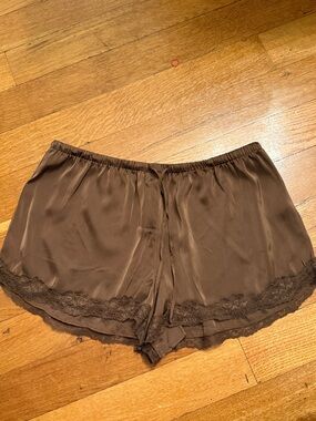 Zara Brown Lace Trim Satin Shorts Medium new with tags trendy